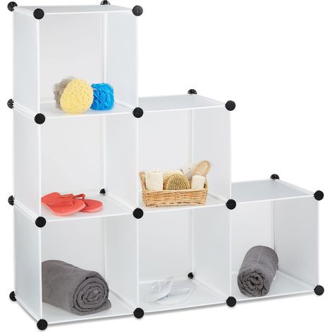 1 - Étagère Escalier - Meuble Bibliothèque - Séparateur De Pièce Modulable 6 Cases - Rangement Livres Et Vêtements - Blanc - 35x110x110cm (1/5)