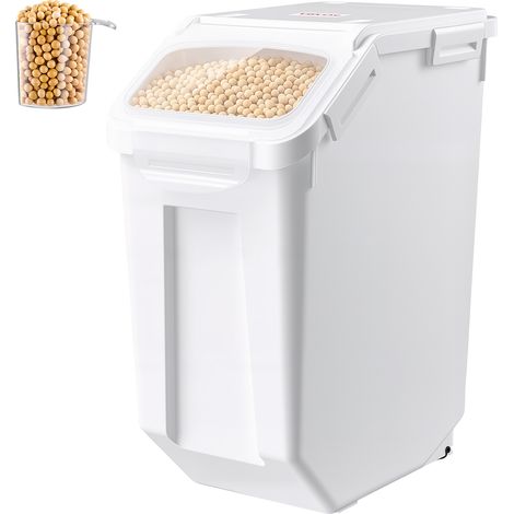 VEVOR Contenedor de Almacenamiento de Arroz 20 L de PP, para Despensa de Cocina, Recipiente Apilable para Alimentos con Tapa y Taza Medidora, para Cereales, Granos, Comida de Mascotas, Blanco (1/5)
