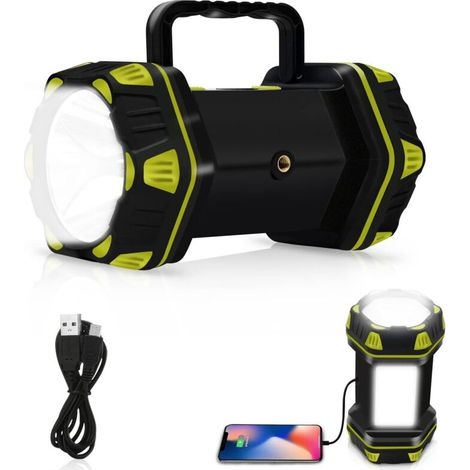 Lampe frontale de camping LED rechargeable et puissante avec 8 modes, batterie externe multifonctionnelle, étanche IPX4, câble de données USB inclus
