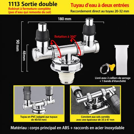 Raccord évacuation lave-linge base entièrement étanche double coude galvanisé des deux côtés noyau inclus 1 × 1 × 1 cm – Livraison gratuite