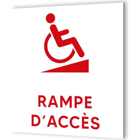 Pictogramme Rampe d'Accès PMR - Panneau Dibond Blanc - Picto Rouge - 20x20 cm, 3 mm d'épaisseur (1/5)
