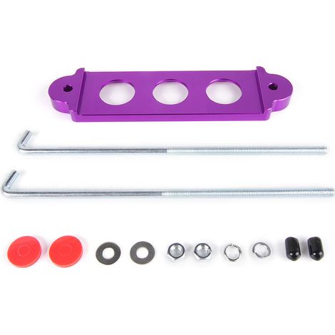 JDM Universal Car Battery Mount 3-Hole Battery Bracket - Purple with Hook (1/4)