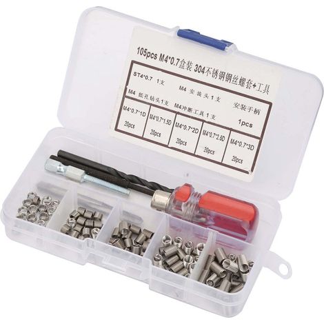 Kit de réparation de filetage en acier inoxydable (105 pièces) : manchons et inserts (M40,7).