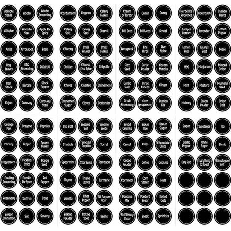Lot de 144 étiquettes autocollantes pour pots à épices, 13,5x26,7 cm, noires (1/4)