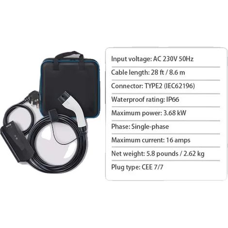 Ladegerät für Elektrofahrzeuge, Typ-2-Stecker, maximaler Strom 16 A, 3,68 kW (1/2)