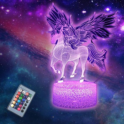 Lampe De Nuit 3D - Lampe À Forme De Licorne - Avec Télécommande Et 16 Couleurs - Pour Chambre D'Enfant - 1 Pièce (1/5)