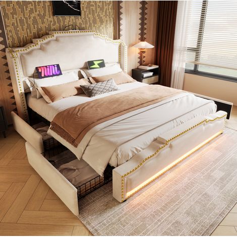 Doppelbett 160x200 cm Mit Gepolstertem Kopfteil Und Stauraum (1/5)