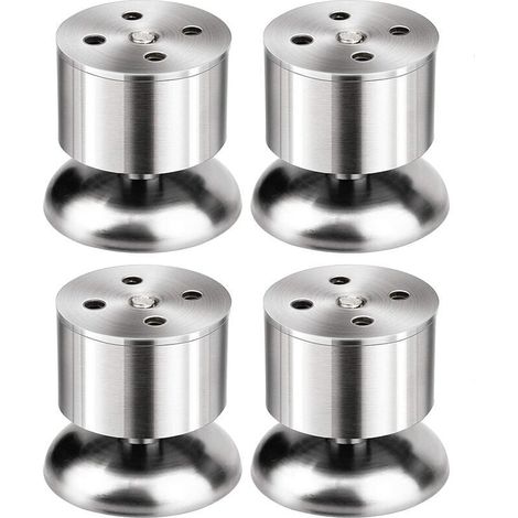 Lot de 4 Pieds - 6cm de Meuble Réglable Pieds de Table en Acier Inoxydable avec Tapis en Caoutchouc et Vis (1/4)