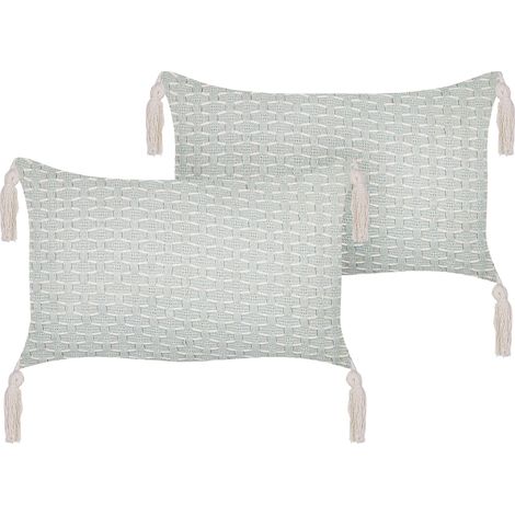 Conjunto de 2 cojines verde menta beige 25 x 45 cm poliéster borlas relleno Hakone