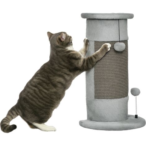 PawHut Kratzsäule für Katze 58 cm hoch Kratzbaum klein mit Plüschball Sisalseil Kratzstamm Katzenbaum Sisalstamm für Katzen unter 5 kg Grau