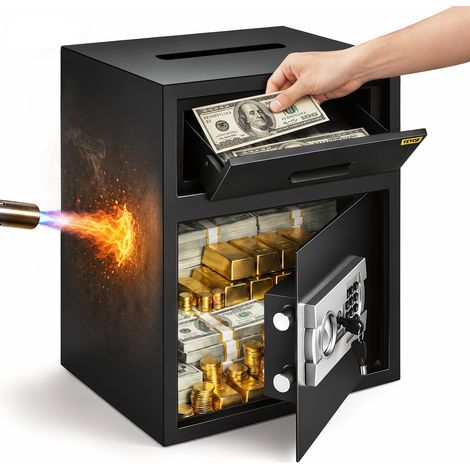 Coffre-Fort avec Fente de Dépôt Antivol 48 L, Coffre-Fort de Sécurité Électronique en Acier au Carbone, Coffre-Fort de Dépôt Ignifuge avec 2 Clés et 2 Kits de Codes, Coffre-Fort Numérique à Écran LCD  (1/5)