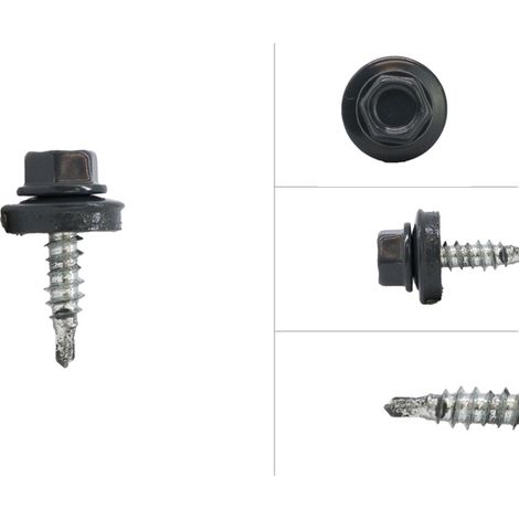 Bohrschrauben mit Dichtungsring Anthrazit Verzinkt 4,8 x 20 mm -