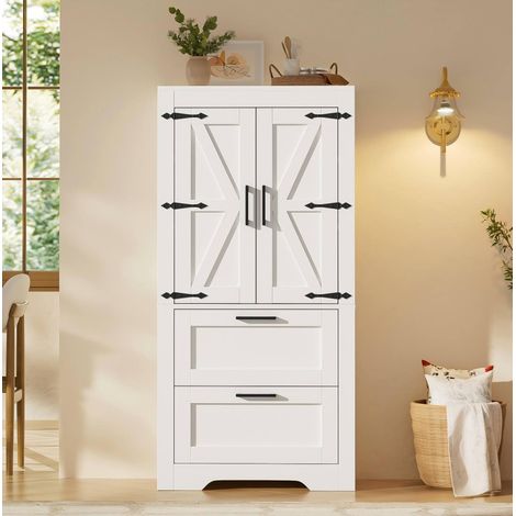 Buffet de cuisine 60x30x128 cm en MDF blanc avec 2 tiroirs, rangement intégré pour cuisine – MEUBLIV (1/5)