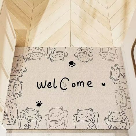 LAN Hello Kitty - Boucle en soie horizontale 4060cm Tapis d'entrée à motifs de dessins animés, résistant aux taches et facile à nettoyer, tapis en tissu à boucles, tapis antidérapant pour l'entrée de (1/4)