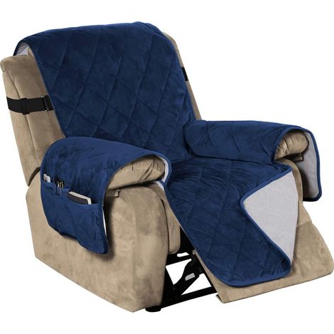 Housse de fauteuil inclinable en velours antidérapant, protège-canapé avec sangles élastiques, housse de siège pour canapé convertible, protection meuble, bleu marine (1/5)