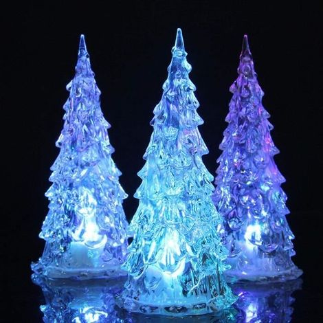 3 pièces arbre de noël éclairé coloré LED acrylique veilleuse décoration de noël dessus de table arbres de noël décoration de (1/4)