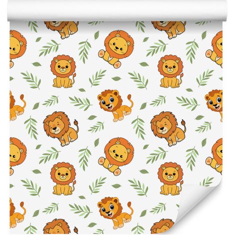 Papier peint Lions Blanc, Or et Crème pour Salon et Chambre 50x1000 cm (1/5)