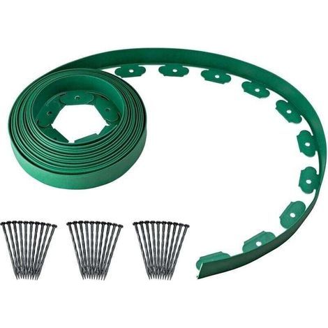 Bordure de Jardin Flexible, Bordure Jardin Plastique, Bordure de Pelouse flexible en PE avec 30 Piquets, Longueur 10 m, Vert (1/4)