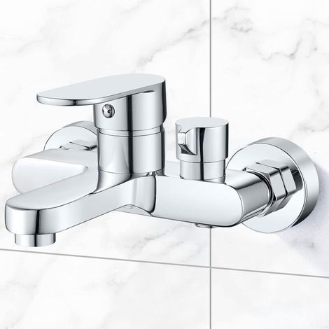 Verchromte Badewannen- und Duscharmatur, Einhebelmischer für Badewanne und Dusche, Aufputzmontage, Universalgewinde 1/2" (1/5)