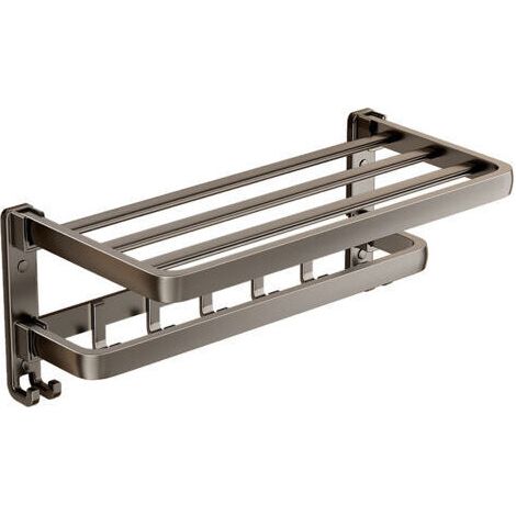 Porte-serviettes avec étagère – Acier au carbone gris – Salle de bain – Pratique et sûr (1/5)