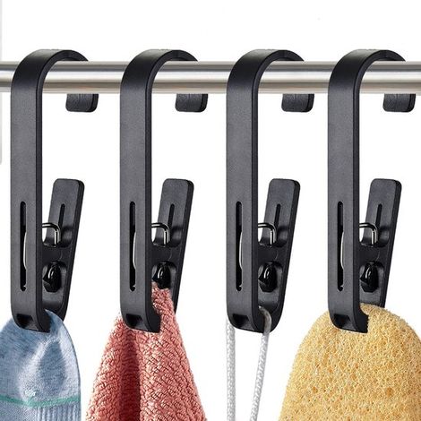 Set mit 4 Kleiderhaken mit Clips für Socken, Stiefel, BHs, Handtücher, aus robustem Kunststoff für Badezimmer, Kleiderschrank, Küche, Büro (schwarz) (1/5)