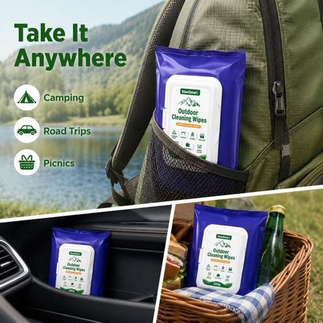 KineShineX Outdoor Reinigungstücher, praktische Packung – Entfernt Flecken von verschiedenen Oberflächen, darunter Campingtische, Stühle, Zelte und andere Ausrüstung. (1/5)