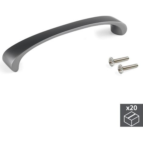 Emuca Lotto di 20 maniglie per mobili Kyoto, L142mm, interasse 128mm, Zama, Titanio (1/3)