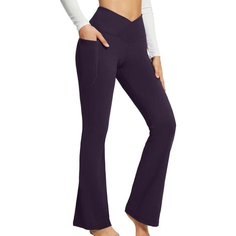 Damen Solid Farbe Lounge Schlaghosen Hohe Taille Slim Fit Weitem Bein Yogahose Tummy Tuck Elastische Flared Sporthosen Laufenhose Tights (1/5)