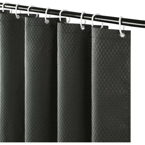 (180 x 200 cm) Dark Grey Waffle Shower Curtain, Mildew Resistant and Washable Fabric, Thick Waterproof Polyester Bath Curtain for Bathtub MUMU (1/4)