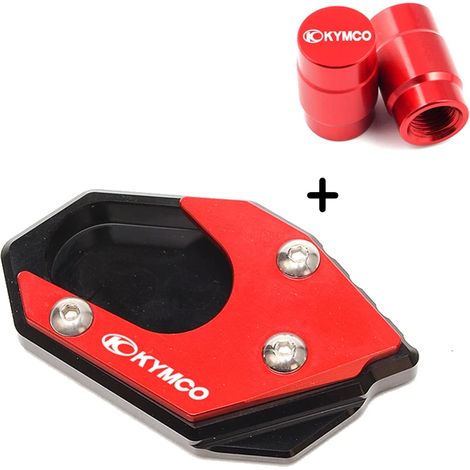 (Ensemble rouge) Compatible avec les modèles KYMCO Downtown 300, 300i, 350i, 200i et Xciting 250/400 : béquille latérale, extension, plaque et bouchon de valve de pneu. maxpower (1/4)