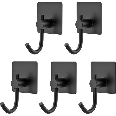 5 Pièces Crochet Adhésif, Crochet Mural en Acier Inoxydable, Porte Serviettes Autocollant Imperméable sans Perage pour Salle de Bain, Cuisine, Bureau etc. (Forme J) (1/5)