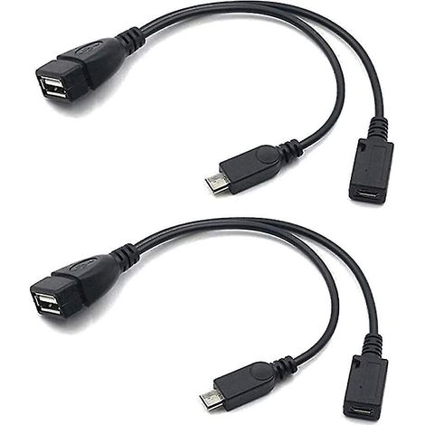 Adaptateur micro USB vers USB 2 en 1 (câble OTG + câble d'alimentation) - Lot de 2 / 20 cm