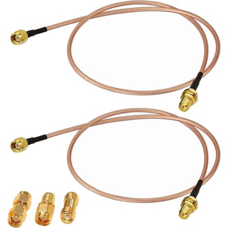 2 Pièces Câble d'extension RP SMA Antenne Mâle vers Femelle Pigtail Coaxial RG316 30cm 50ohms Câble d'Antenne WIFI Faible Perte pour 3G 4G Routeur sans fil + 3 Pièces Adaptateurs RP-SMA Kits