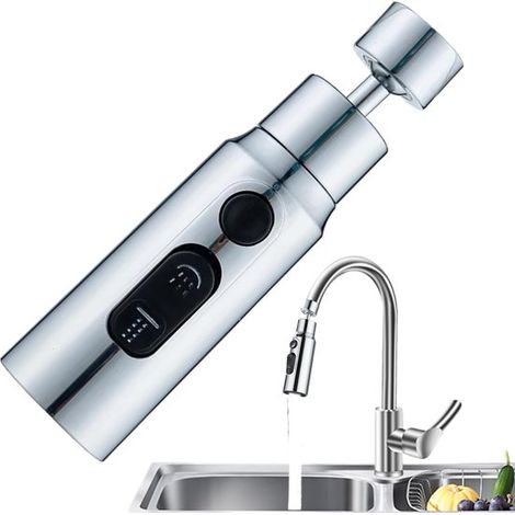 Prolunga in ottone per rubinetto da cucina, tre posizioni, girevole a 360°, a prova di schizzi, per rubinetti da cucina e bagno, colore argento. (1/5)
