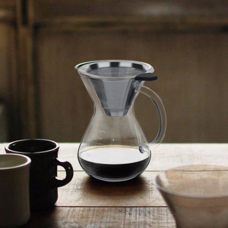 Cafetière Verre - 400 Ml - Bec Verseur V - Filtre Acier Inoxydable - Poignée Ergonomique - 1 Unite (1/4)