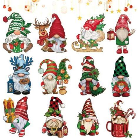 Lot de 24 décorations en bois de nain de Noël avec corde pour sapin de Noël (1/5)