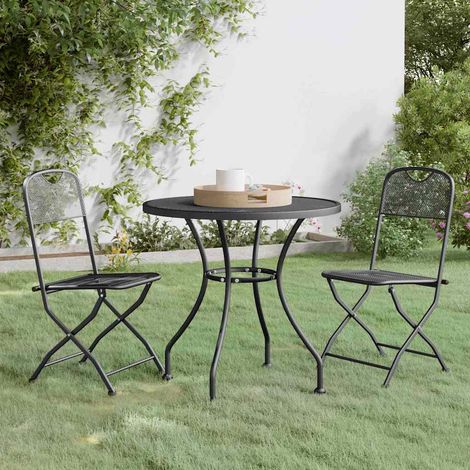 Ensemble Table et Chaise de Jardin 3 pcs - Mobilier à dîner de jardin Maille Métal Anthracite BV290764 - BonneVie (1/5)