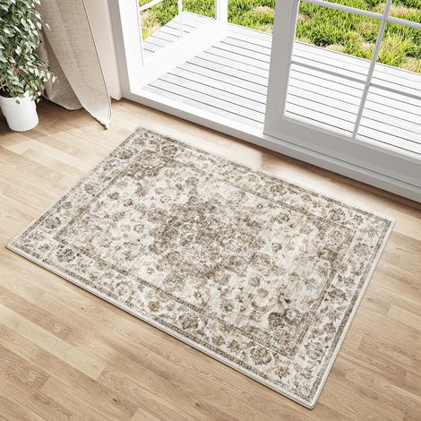 Marron Vintage Tapis Entree 60x90cm Rug Lavable en Machine Petit Rugs,Antidérapant Chambre Enfant Carpets,Descente de Lit,Cuisine,Interieur Doux Poil Ras,Salle de Jeux Carpet (1/5)