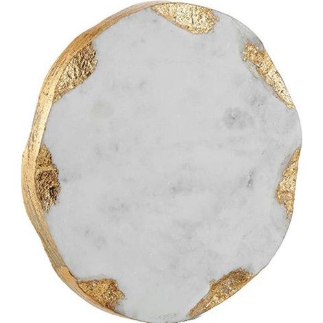 Marmoruntersetzer mit Goldrand, dekorativ weiß und gold, für Schreibtische und Couchtische. Set aus schweren und ästhetisch ansprechenden Untersetzern, 10 cm Durchmesser (gold). (1/5)