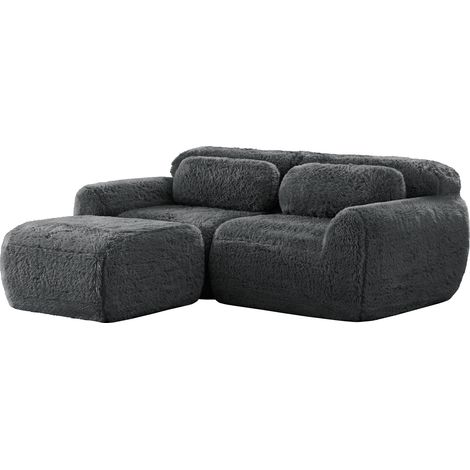 Modulares L-Ecksofa 2-Sitzer aus grauem Plüschstoff, ohne Montage (1/5)