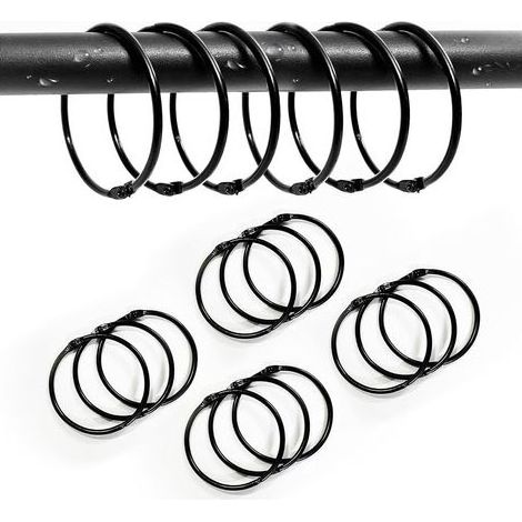 YUIT-Lot de 12 anneaux de rideau de douche inox 50 mm, crochets métalliques antirouille pour rideaux de douche, portes et fenêtres (1/5)
