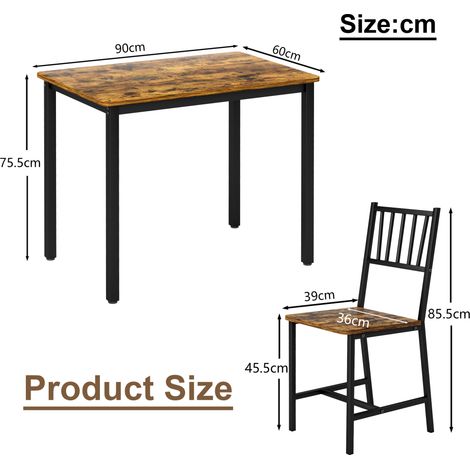 Ensemble table de repas industriel avec 2 bancs et table en bois mélaminé, brun rustique et noir (1/5)