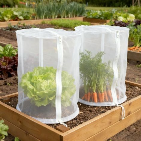 Lot de 2 housses réutilisables en forme de dôme avec fermeture éclair pour oiseaux et insectes, protection en maille respirante(60 x 60 x 120)