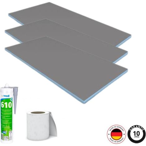 Wedi – Pack de 3 panneaux de construction 125 x 60 x 1 cm – Mousse XPS étanche – Colle polymère 610 et bande d'armature incluses