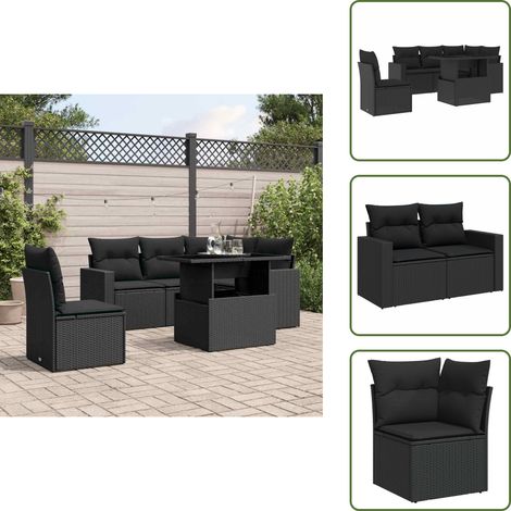 Salon de jardin 6 pcs avec coussins noir résine tressée - Ensemble Salon De Jardin - Meuble Extérieur - Jardin Design - Mobilier Résistant Aux Intempéries - Chaise Longue (1/5)