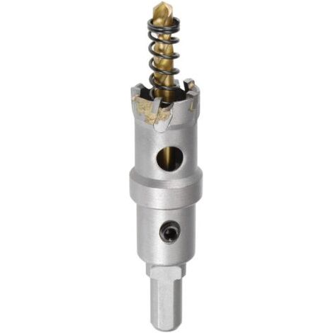 Broca de núcleo de carburo de 21 mm para chapa de acero inoxidable, vástago triangular antideslizante, con broca central recubierta de titanio. (1/4)