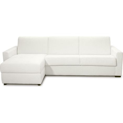 Canapé d'angle convertible réversible 5 places en tissu bouclette écru - ouverture express - Paloma (1/5)
