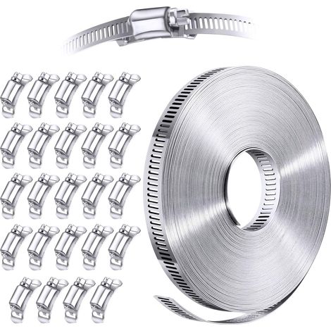 Kit d'assortiment de pinces de tuyau en acier inoxydable 304 bricolage, sangle métallique coupée à l'ajustement, grandes pinces de tuyau d'engrenage à ver réglables, 15M (1/5)