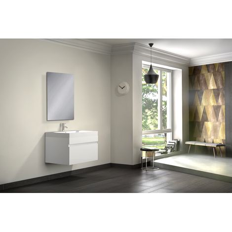 Badmöbel Set 2tlg Spiegel Waschtisch 70 cm weiß Hochglanz PARMA (1/5)