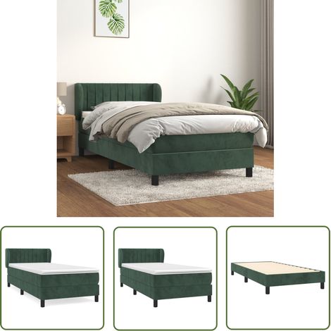 The Living Store Sommier à lattes de lit avec matelas Vert foncé 90x190 cm - Lit Plateforme - Lit Velours - Lit Double - Literie - Chambre À Coucher (1/5)